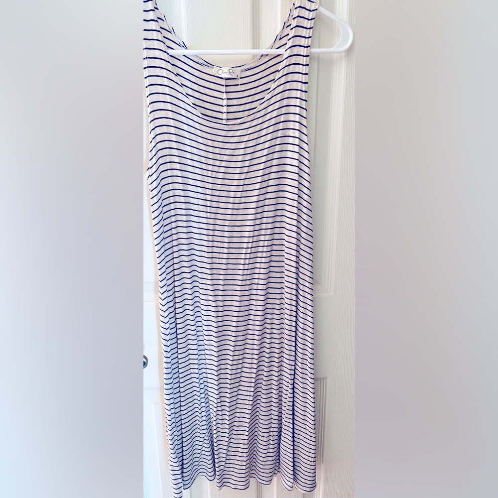 Casual comfy navy striped dress .